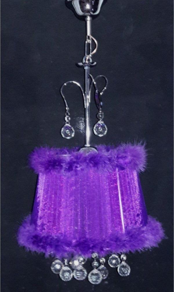 Tekay Aydınlatma Mor Tüylü Taşlı Avize Yatak Odası Metal Krom Askı Aparatlı - Image 1