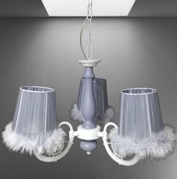 Tekay Aydınlatma 3  Lü Gri Tüylü Yatak Odası Çocuk Odası Avize Gri Ahşap Gövdeli - Image 1