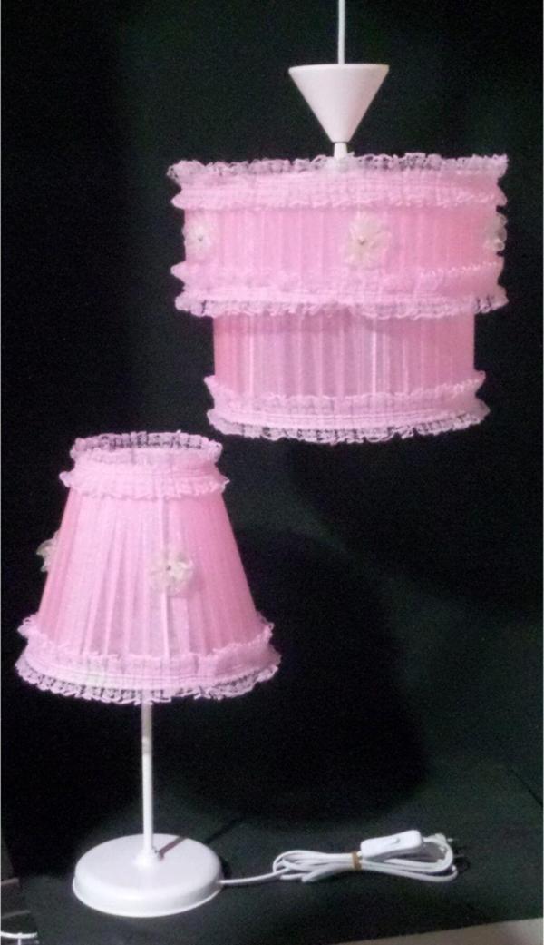 Tekay Aydınlatma Pembe Fırfırlı Kız Çocuk Odası Yatak Odası Avize Abajur Seti - Image 1