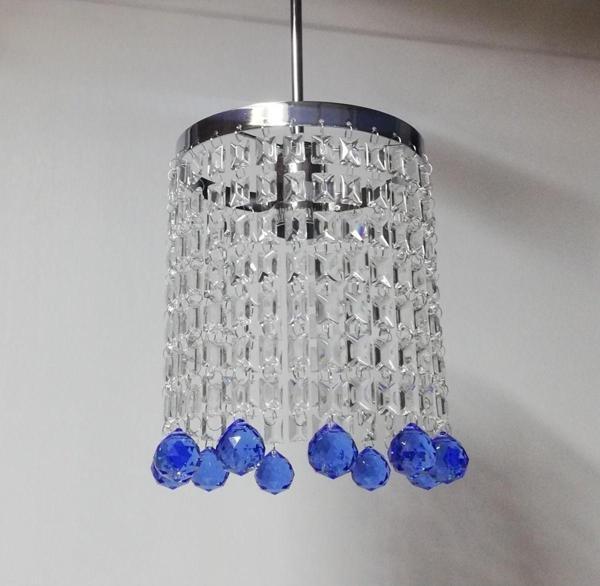 Tekay Aydınlatma Şeffaf Ve Mavi Toptaşlı Mutfak Oturma Yatak Odası Avizesi Metal Krom İskelet - Image 1