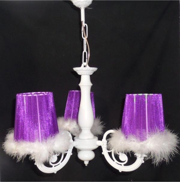 Tekay Aydınlatma Üç Kollu Mor Beyaz Tüylü Yatak Odası Avize - Image 1