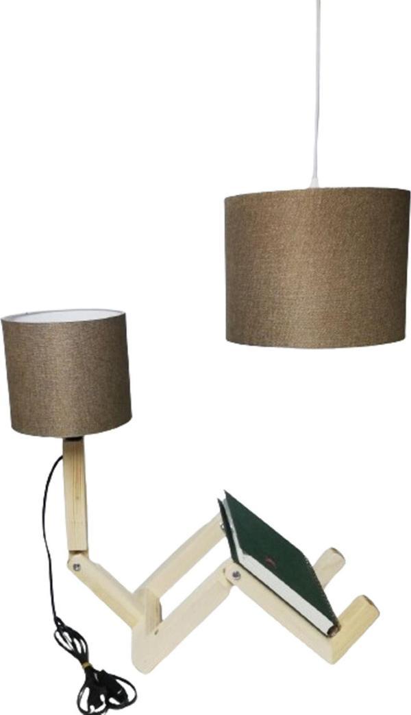 Tekay Aydınlatma Ahşap Oturan Adam Abajur Avize Seti Ahşap Ayaklı Hareketli Gövdeli Kitaplık - Image 1