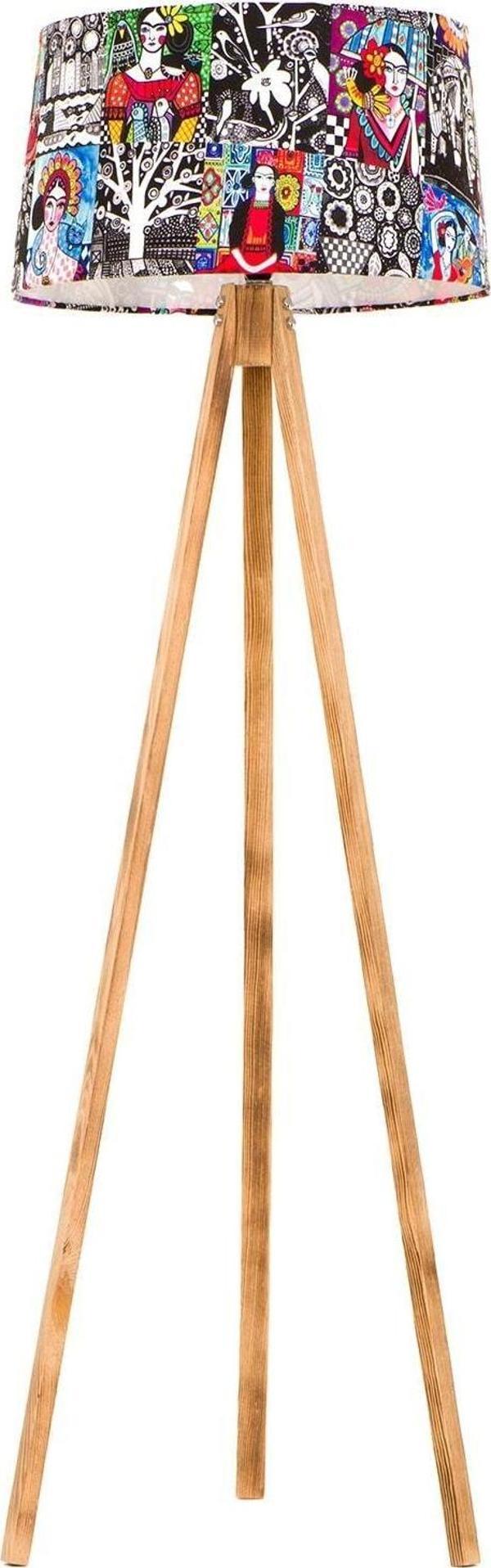 Gnc Home Concept 3 Ayaklı Ahşap Tripod Özel Tasarım Renkli Desen Kumaş Başlıklı Lambader - Image 1
