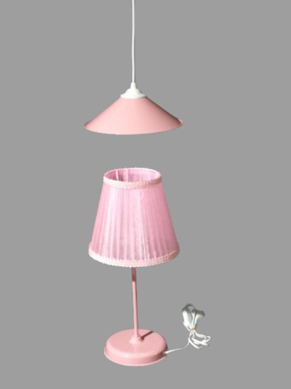 Esinece Pembe Başlıklı Kız Çocuk Odası Abajur Avize Seti - Image 1