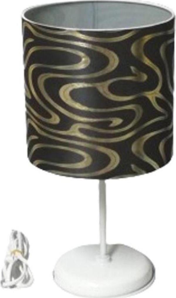 Tekay Aydınlatma Gold Zebra Abajur Beyaz Metal Ayaklı Yatak Odası Abajuru - Image 1