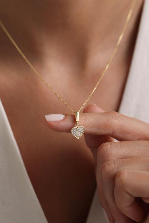 Taşlı Minimal Kalp Kilitli Charm Kolye Ucu - Image 1