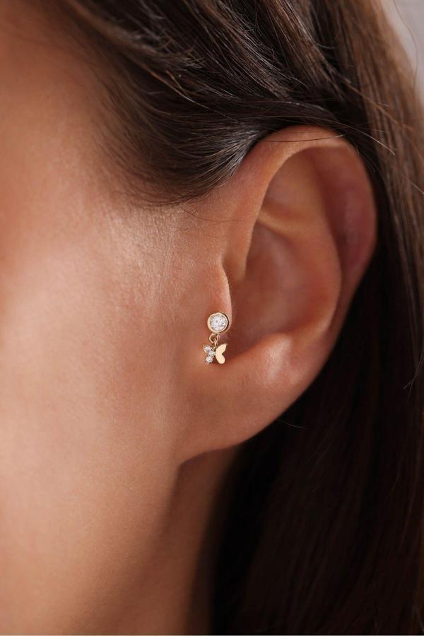 Taşlı Sallantılı Kelebek Tragus Küpe - Image 1