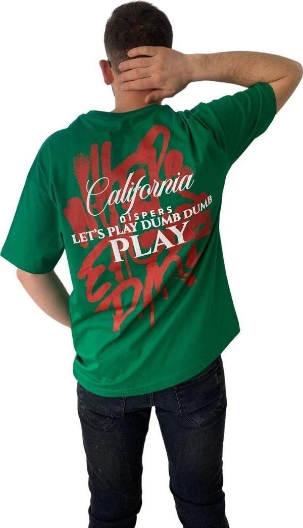 Manklas Erkek Tişört Baskılı Bisiklet Yaka Oversize Yeşil Comfort T-Shirt Erkek Tshirt - Image 1