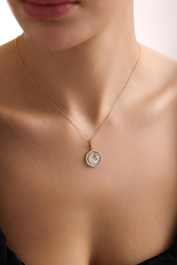 Vintage Ay Yıldız Kilitli Charm Kolye - Image 1