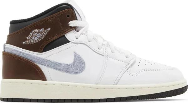 Nike Air Jordan 1 MID SE Leather Unisex Sneaker Hakiki Deri Bilekli Günlük Spor Ayakkabı Beyaz Kahve Duman - Image 1
