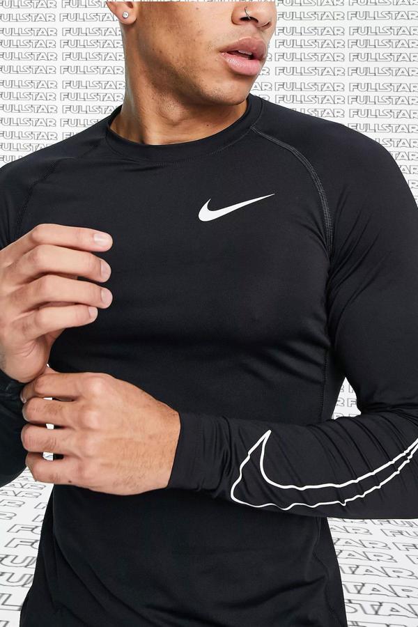Nike Pro Dri Fit Men's Tight Fit Top Slim Fit Uzun Kollu Siyah Sweatshirt Body  - Image 1