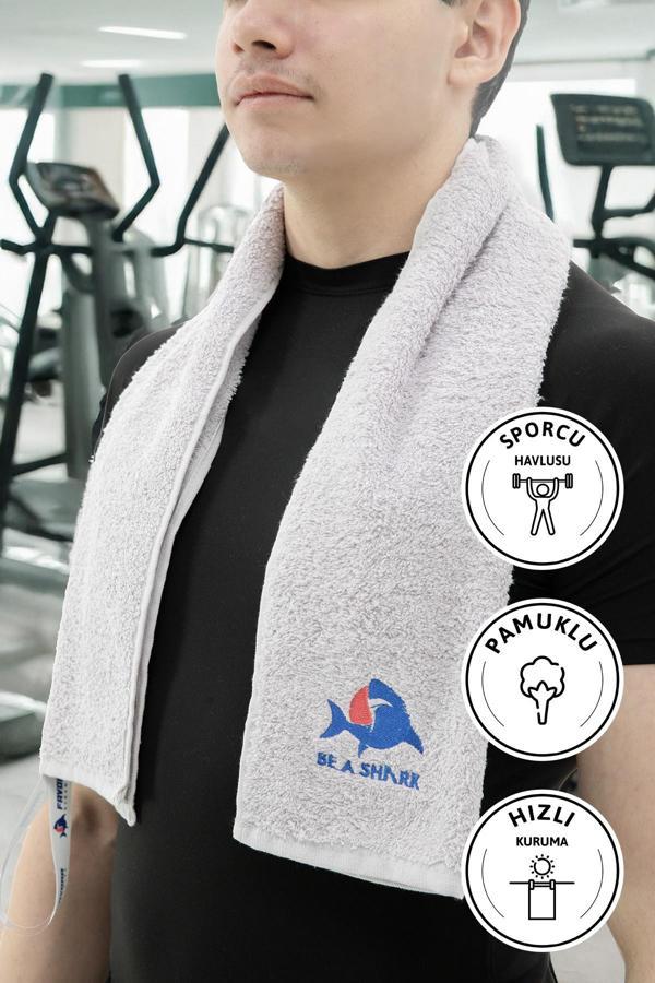Sporcu Antrenman Havlusu Gym Fitness Plates Boks Tenis Spor Havlusu 105x30 Cm - Gri - Image 1