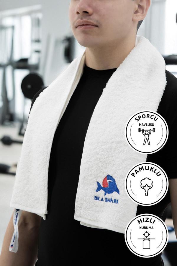 Sporcu Antrenman Havlusu Gym Fitness Plates Boks Tenis Spor Havlusu 105x30 Cm - Beyaz - Image 1