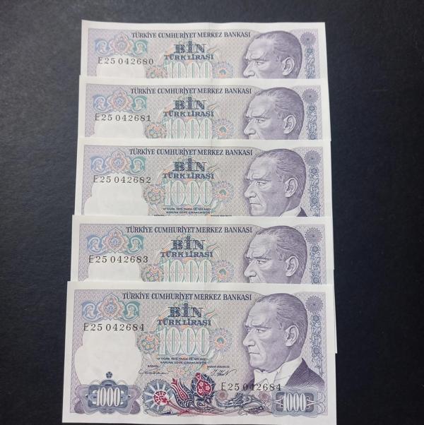 Escoines Koleksiyon 36714040652c96 7.Emisyon 1.Tertip 1000Türk Lira Seri takipli ÇİL eski kağıt para - Image 1