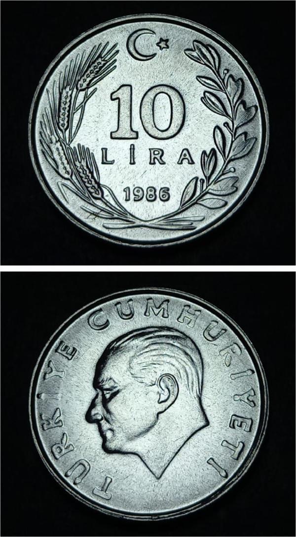 Escoines Koleksiyon 399636751c8c4bf5f3 1986 Alüminyum 10Lira ÇİL+ eski madeni para - Image 1
