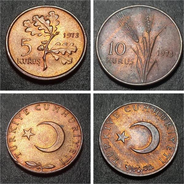 Escoines Koleksiyon 39963679f903c305ef 1973 5/10Kuruş lot takım CA+/ÇİL eski madeni para - Image 1