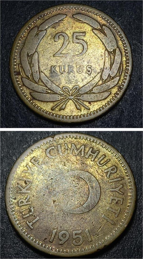 Escoines Koleksiyon 3996367df3b20abfaa 25Kuruş 1951 Değerli Sene Nadir çıkar TEMİZ/ÇT eski kağıt para - Image 1