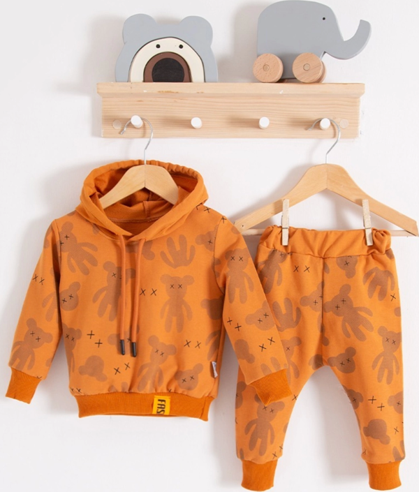 3-18 Ay Erkek Bebek Takımı Cool Bear Kapüşonlu Turuncu - Image 1