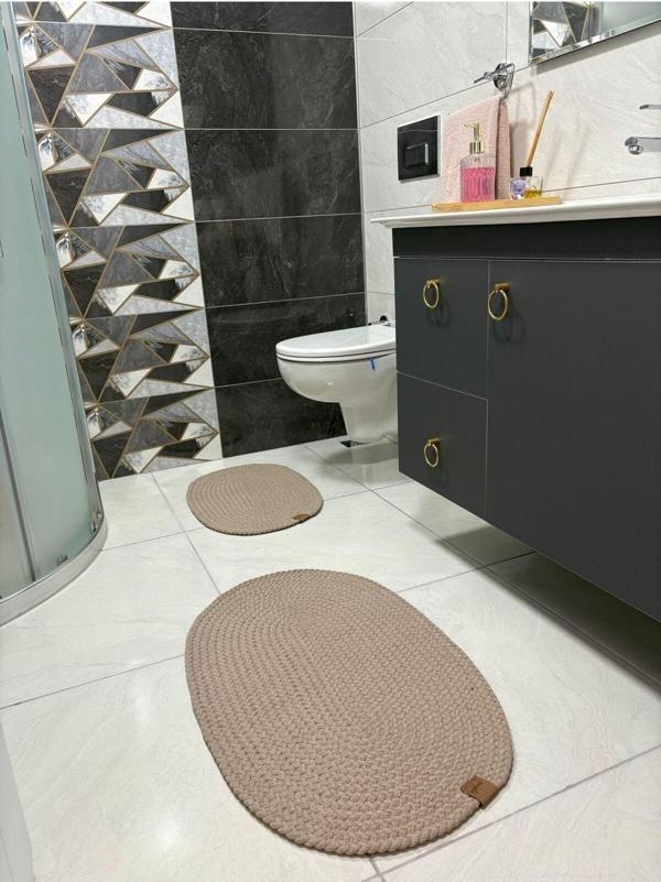 Yağlıoğlu Tekstil Küçük Boy Petek Hasır Pamuklu İkili Banyo Halısı - Image 1
