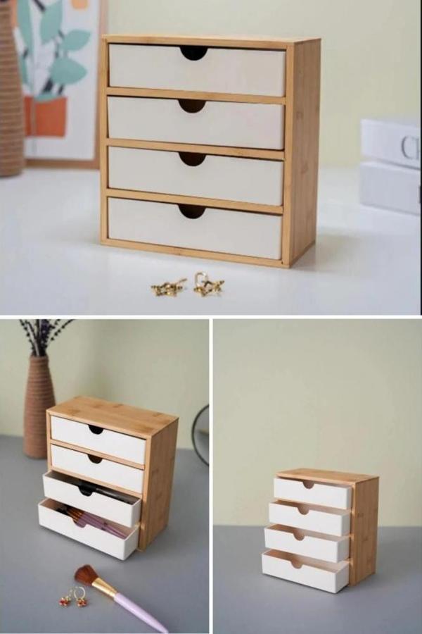 Piev Bambu 4 Çekmeceli Kozmetik Takı Düzenleyici Organizer - Image 1