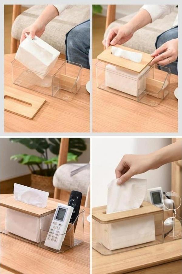 Piev Bambu Kapaklı Dekoratif Peçetelik Organizer - Image 1