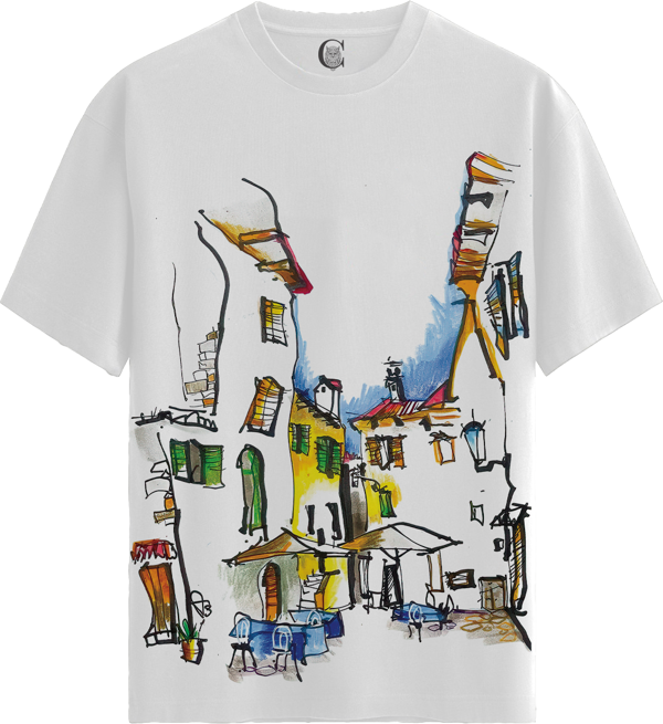 Mediterranean Street - %100 Pamuklu Erkek Beyaz Tişört - Premium Quality - Image 1