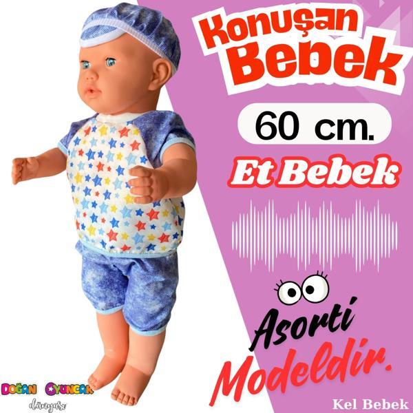 Oynar Gözlü Türkçe Konuşan Berke Kel Et Bebek 60 Cm. - Konuşabilen Bebek - Kel Büyük Bebek - Image 1