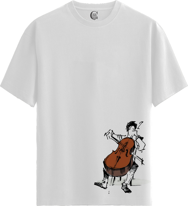Cello Player - %100 Pamuklu Erkek Beyaz Tişört - Premium Quality - Image 1