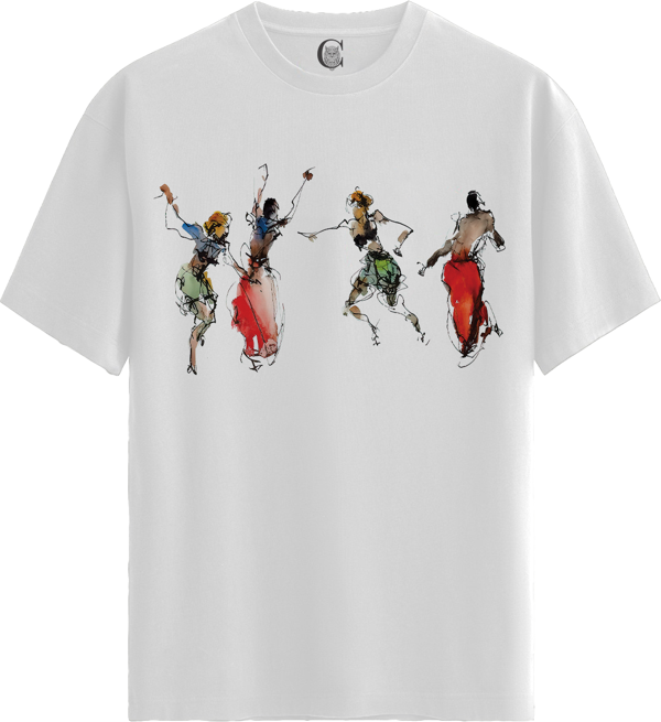 Abstract Dancers - %100 Pamuklu Erkek Beyaz Tişört - Premium Quality - Image 1