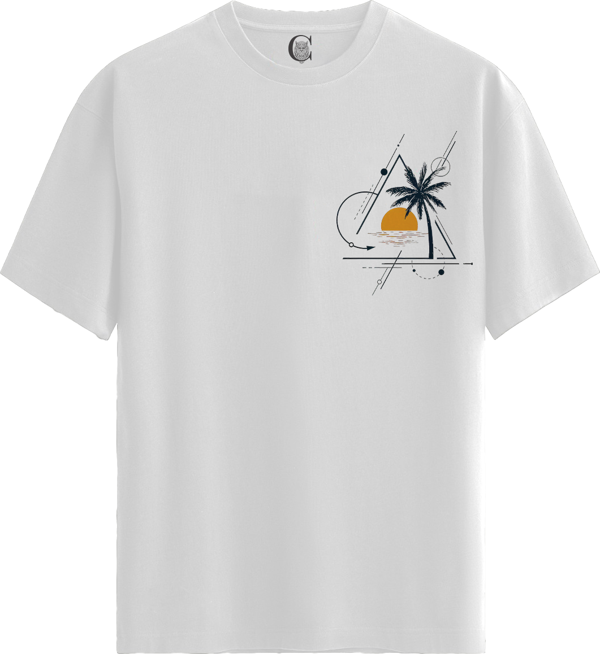 GeoSunset - %100 Pamuklu Kadın Beyaz Tişört - Premium Quality - Image 1