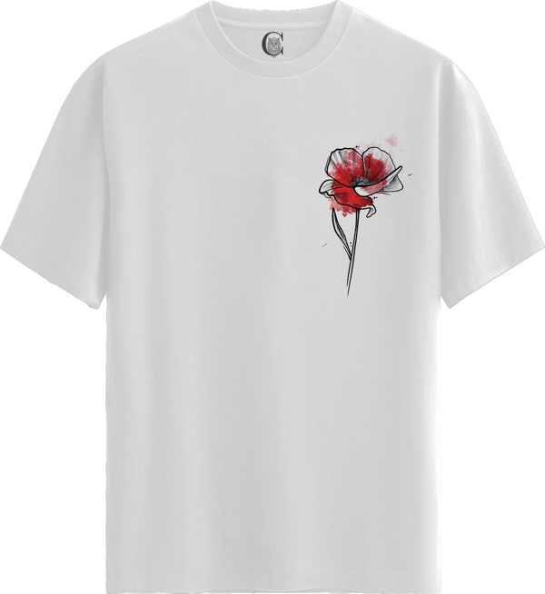 Red Poppy - %100 Pamuklu Kadın Beyaz Tişört - Premium Quality - Image 1