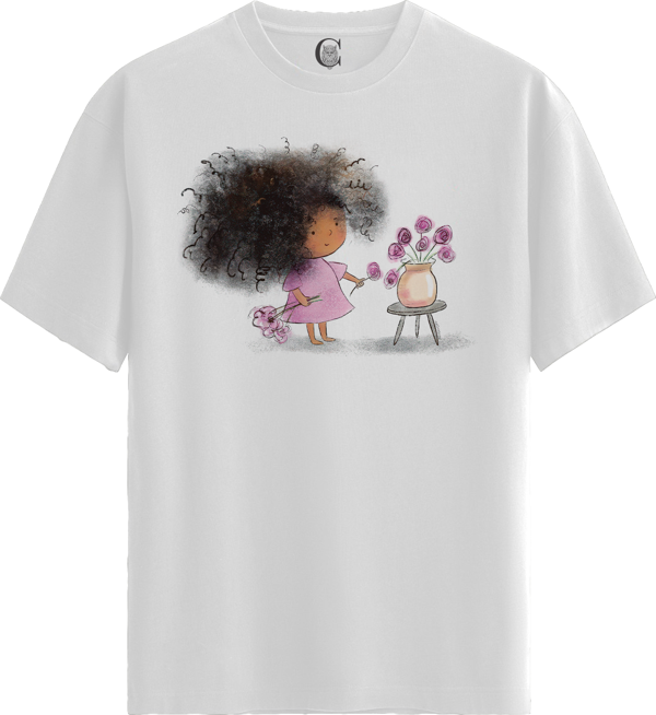 Flower Girl - %100 Pamuklu Kadın Beyaz Tişört - Premium Quality - Image 1