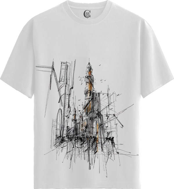 Gothic Ruins - %100 Pamuklu Kadın Beyaz Tişört - Premium Quality - Image 1