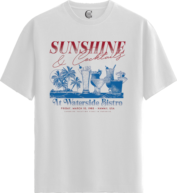 Sunshine & Cocktails - %100 Pamuklu Kadın Beyaz Tişört - Premium Quality - Image 1