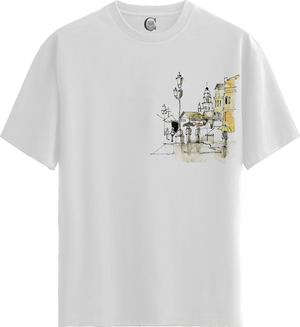Urban Sketch - %100 Pamuklu Kadın Beyaz Tişört - Premium Quality - Image 1