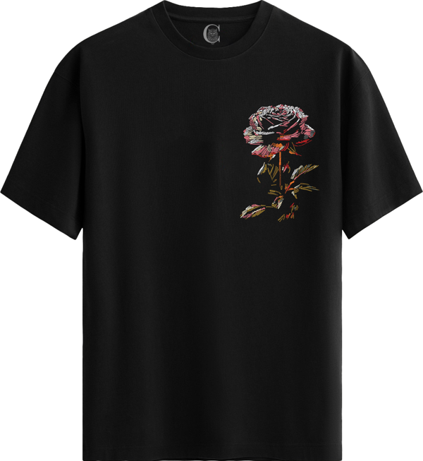 Rose Sketch - %100 Pamuklu Kadın Siyah Tişört - Premium Quality - Image 1