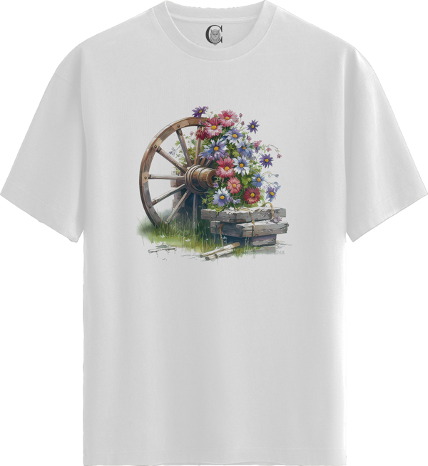 Rustic Blossom - %100 Pamuklu Kadın Beyaz Tişört - Premium Quality - Image 1