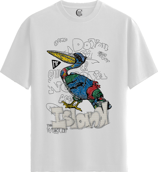 Graffiti Bird - %100 Pamuklu Kadın Beyaz Tişört - Premium Quality - Image 1
