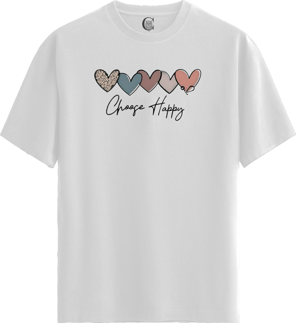 Happy Hearts - %100 Pamuklu Kadın Beyaz Tişört - Premium Quality - Image 1