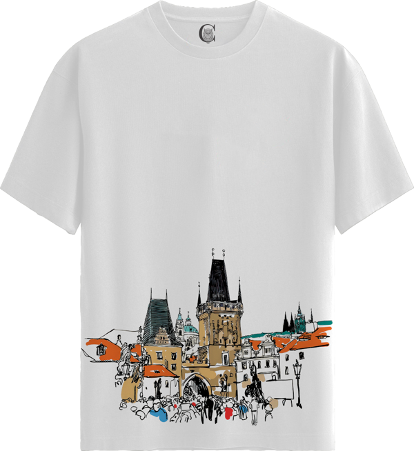 Prague Tower - %100 Pamuklu Kadın Beyaz Tişört - Premium Quality - Image 1