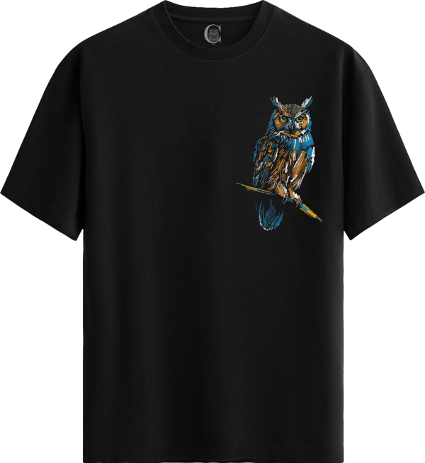 Wise Owl %100 Pamuklu Kadın Siyah Tişört - Premium Quality - Image 1