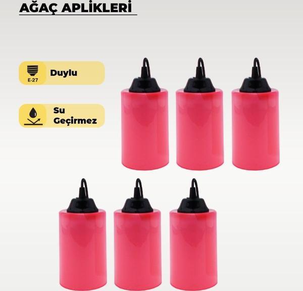 Şeker Pembe Silindir Ağaç Feneri 6 Adet - Image 1