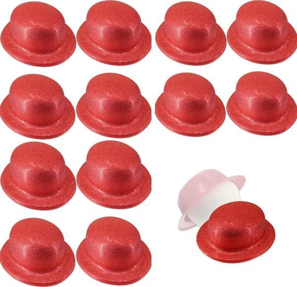Kırmızı Renk Simli Melon Yuvarlak Parti Şapkası 12 Adet - Image 1