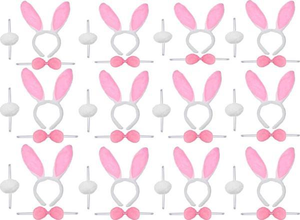Pembe Tavşan Kostüm Seti – Taç Ponpon Kuyruk 12 li Paket - Image 1