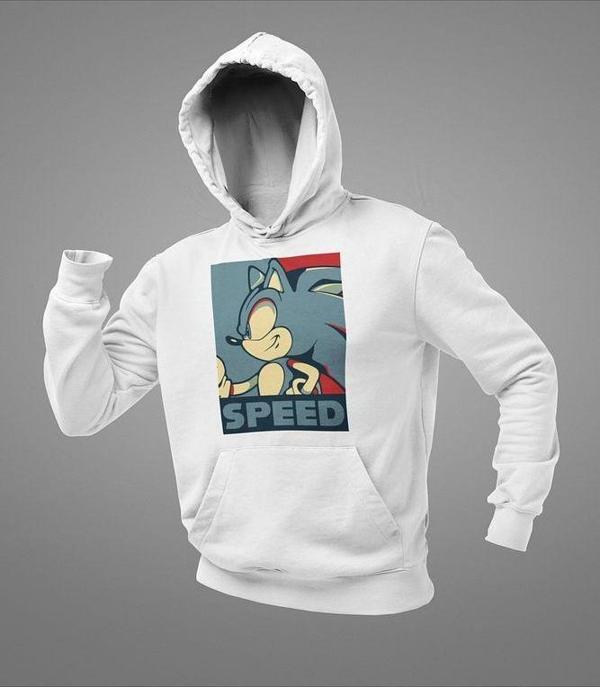 Speed Çizgi Film Sonic Baskılı Unisex Oversize Hoodie - Image 1