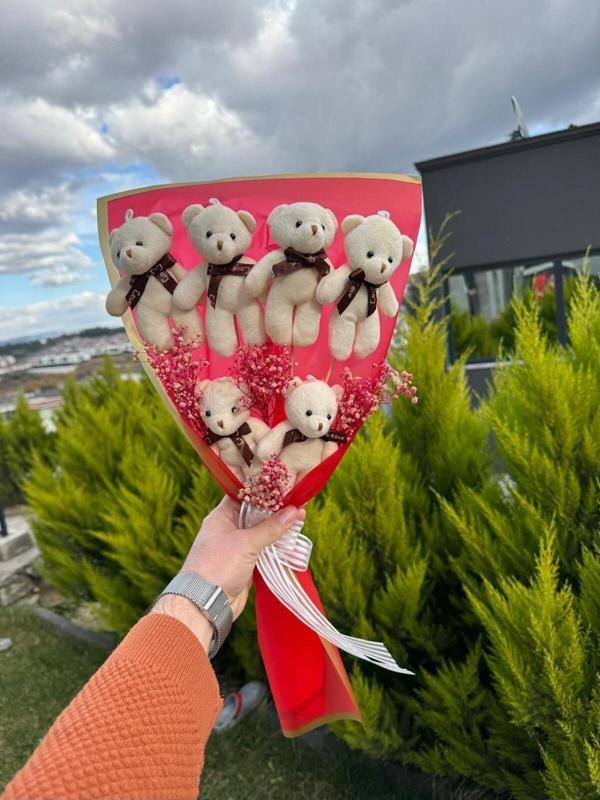 Dafne Sevdiklerinize Özel Sevimli Peluş Ayıcık Buketi Kırmızı - Image 1