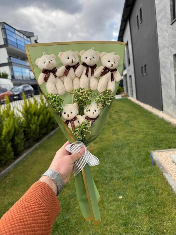 Dafne Sevdiklerinize Özel Sevimli Peluş Ayıcık Buketi Yeşil - Image 1