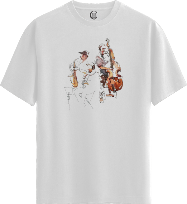 Jazz Duo - %100 Pamuklu Kadın Beyaz Tişört - Premium Quality - Image 1