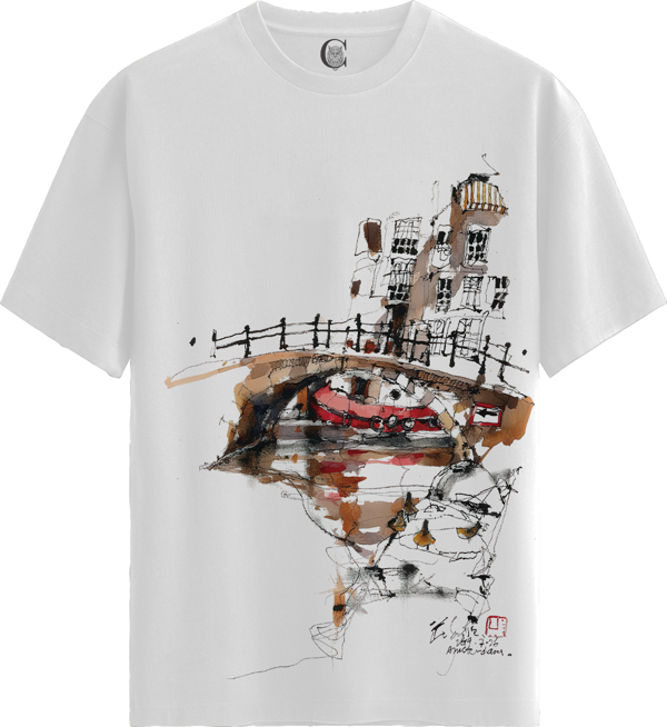 Canal Reflection - %100 Pamuklu Kadın Beyaz Tişört - Premium Quality - Image 1