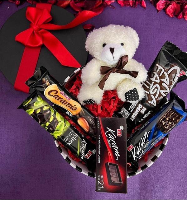 Aysmev Tatlı Ayıcık Ve Bitter Çikolatalı Hediye Kutusu - Dogum Gunu - Sevgiliye - Kiz Arkadasa - Image 1